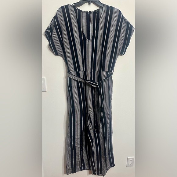 Rails Angela Striped Linen Blend Pants Jumpsuit. Size Large. Dark Navy and White - Picture 2 of 8